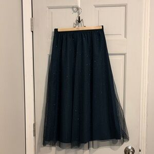 J. Crew Factory Dark Teal Sparkle Tulle Skirt